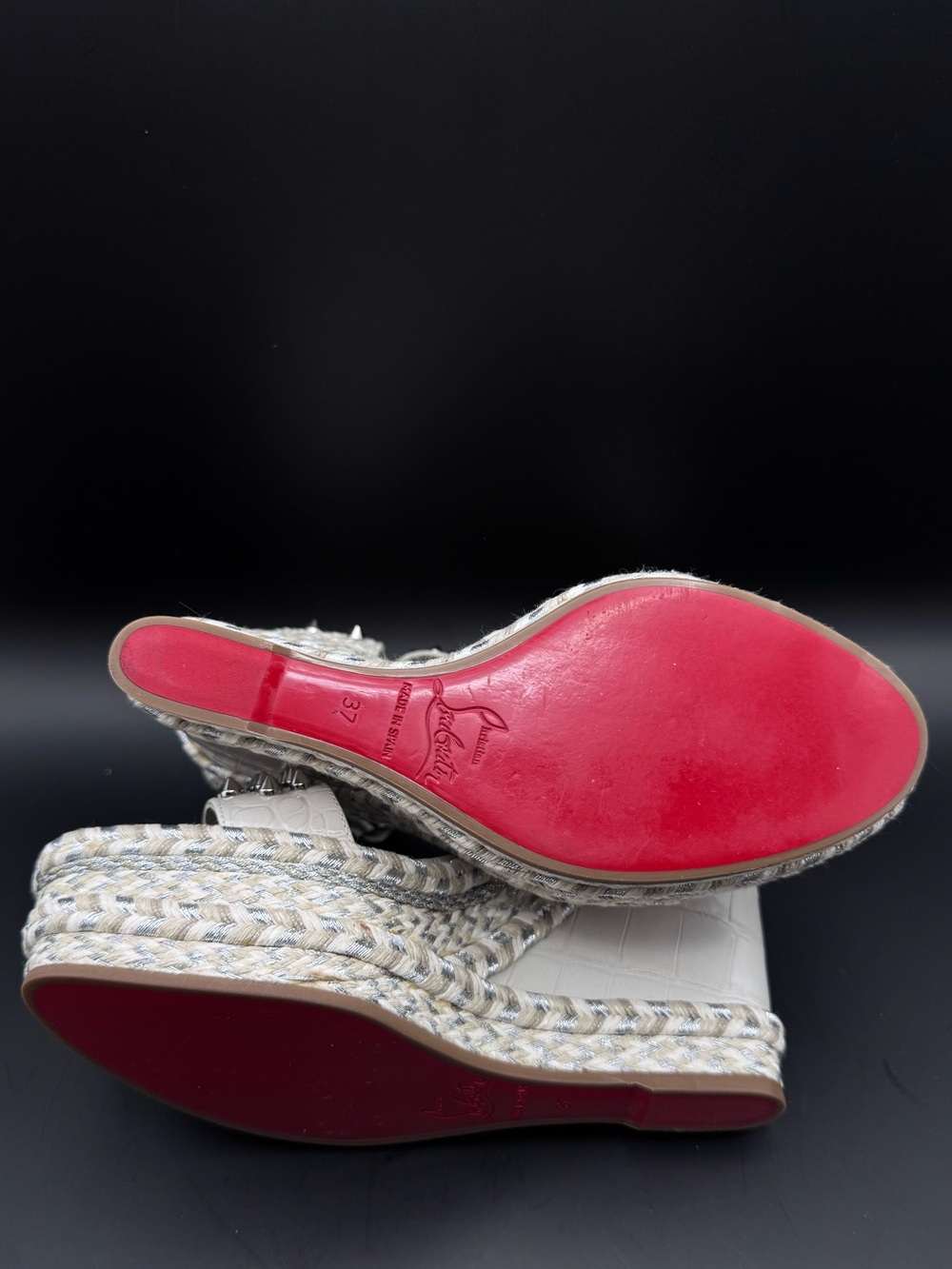 Christian Louboutin Madmonica 120 Croc Embossed Wedge Spiked Sandals Size 37 - Picture 8 of 8